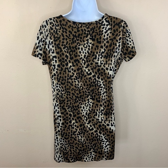 Leopard Print Short Sleeve Top Gold Accent Stretch Large Animal Print - Picture 6 of 8